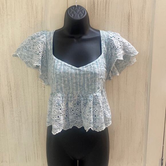 American Eagle Outfitters V-Neck Cropped Smock Blouse - Picture 1 of 5